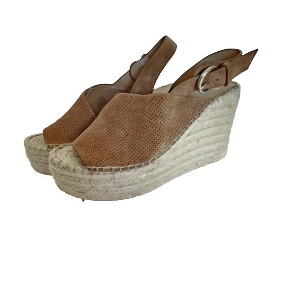 MARC FISHER SIZE 9M Suede Brown Open Toe Espadrille Wedge Sandals Mlandela Strap - Picture 1 of 16
